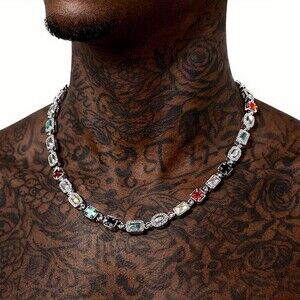 Multi Colored Gemstone Cross Necklace 20inch